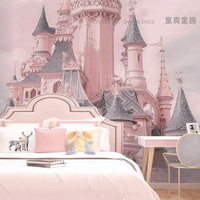 Papier peint mural tendance rose, ballon à air chaud, décoration murale étoile 3D, chambre de fille, art mural, papier peint mural