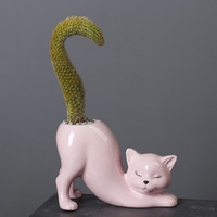 Souche de queue de chat créative et mignonne, pot de fleurs en céramique, animal de dessin animé, vase de cactus