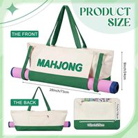Set Tas Penyimpanan Mah Jongg Kanvas Besar, Hijau Krem, Cetakan MAHJONG, Tali Tikar Gulung, Saku Resleting Belakang, 28 Inci
