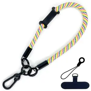 Multi-functional colored polyester zinc alloy buckle adjustable telescopic wrist round short lanyard