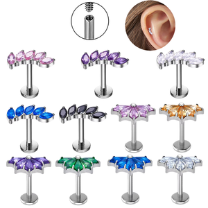 G23 titanio Base plana labio y <span class=keywords><strong>nariz</strong></span> Stud moda cobre aleación circón oreja Stud 16G/18G regalo <span class=keywords><strong>de</strong></span> boda fiesta cuerpo joyería <span class=keywords><strong>para</strong></span> mujer - Product Image 1