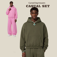 Nouvel ensemble de survêtement pour homme en molleton 320 GSM coupe ample, pantalon de jogging à jambe courbée, style streetwear, couleur unie, poids lourd