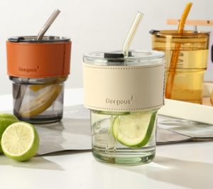Vendita calda di alta qualità di lusso personalizzato acqua potabile bevanda vetro barattolo tazza con coperchi paglia - Product Image 4
