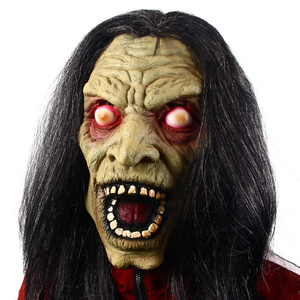 Máscara de Látex de <span class=keywords><strong>Bruja</strong></span> Zombi con Ojos Rojos Brillantes, Peluca Larga Negra, Máscara Facial Completa Aterradora, <span class=keywords><strong>Disfraz</strong></span> para Halloween, Festival, Cosplay, Casa Embrujada - Product Image 2