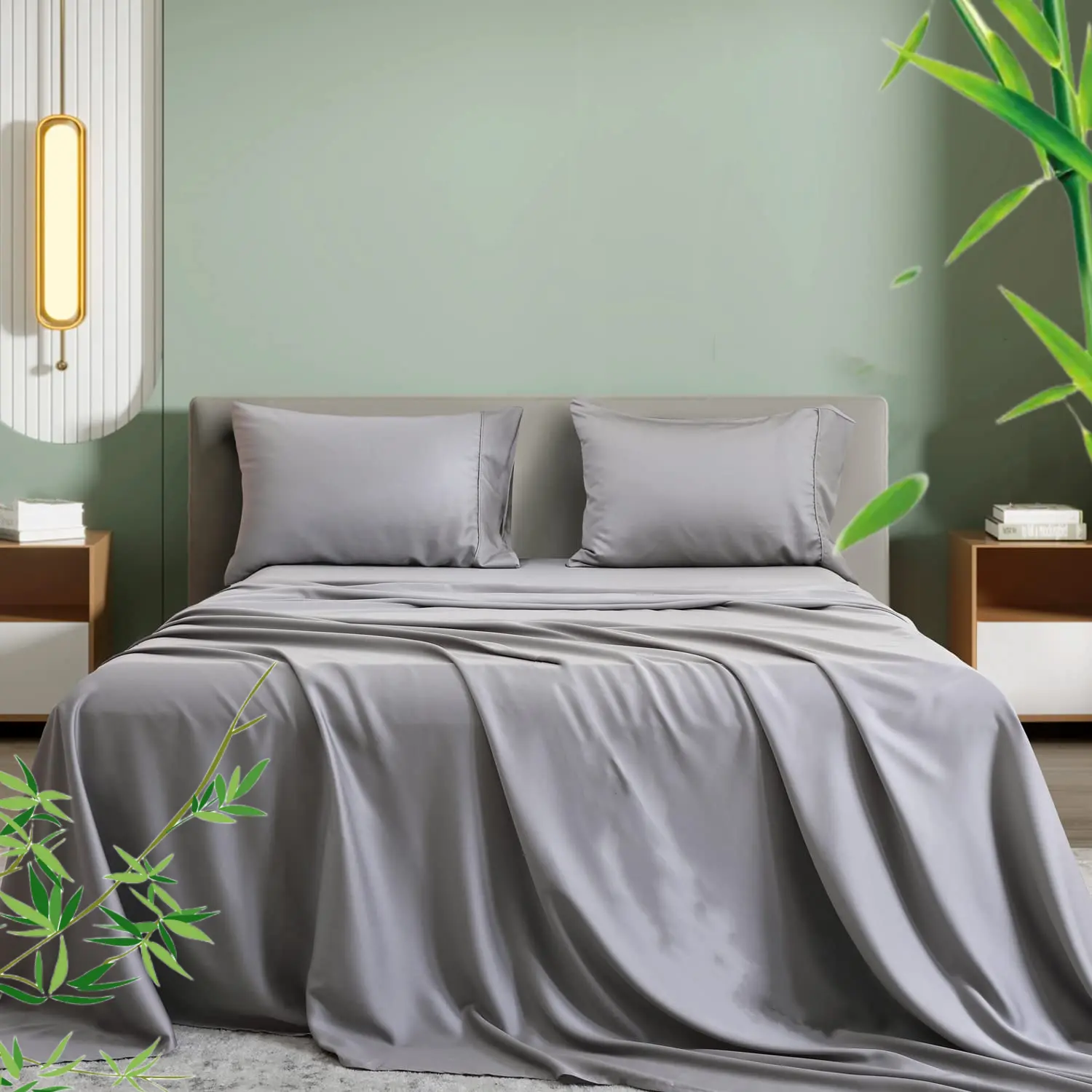 Conjunto de folhas de cama de bambu 100%
