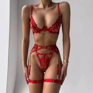 Conjunto de Lencería Sensual de Encaje para el Día de San Valentín, Estilo Europeo Americano, OEM de Alta Gama, con Detalles Metálicos Azul Llama - Product Image 3