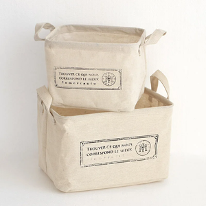 Boîte de rangement en coton et <span class=keywords><strong>lin</strong></span> de petite taille pour le bureau, panier de rangement en tissu pliable multi-cosmétiques avec poignées - Product Image 2