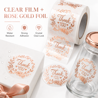 Rouleau d'autocollants transparents personnalisés en feuille d'or rose, étiquettes transparentes imperméables, logo personnalisé, taille sur mesure pour les autocollants d'étanchéité des emballages