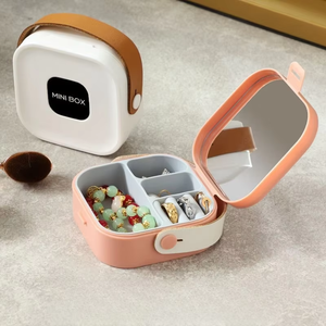 Custom Logo Small Travel Jewelry <b>Box</b> with Mirror <b>Removable</b> Divider Silicone Liner Jewelry Organizer Case for Women Necklaces - Product Image 4