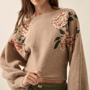 Maglione Primaverile/Autunnale <span class=keywords><strong>con</strong></span> <span class=keywords><strong>Scollo</strong></span> <span class=keywords><strong>a</strong></span> <span class=keywords><strong>Barca</strong></span>, Motivi Floreali, Maniche <span class=keywords><strong>a</strong></span> Lanterna in Mohair, Lavorato <span class=keywords><strong>a</strong></span> <span class=keywords><strong>Maglia</strong></span> per Donna - Product Image 2