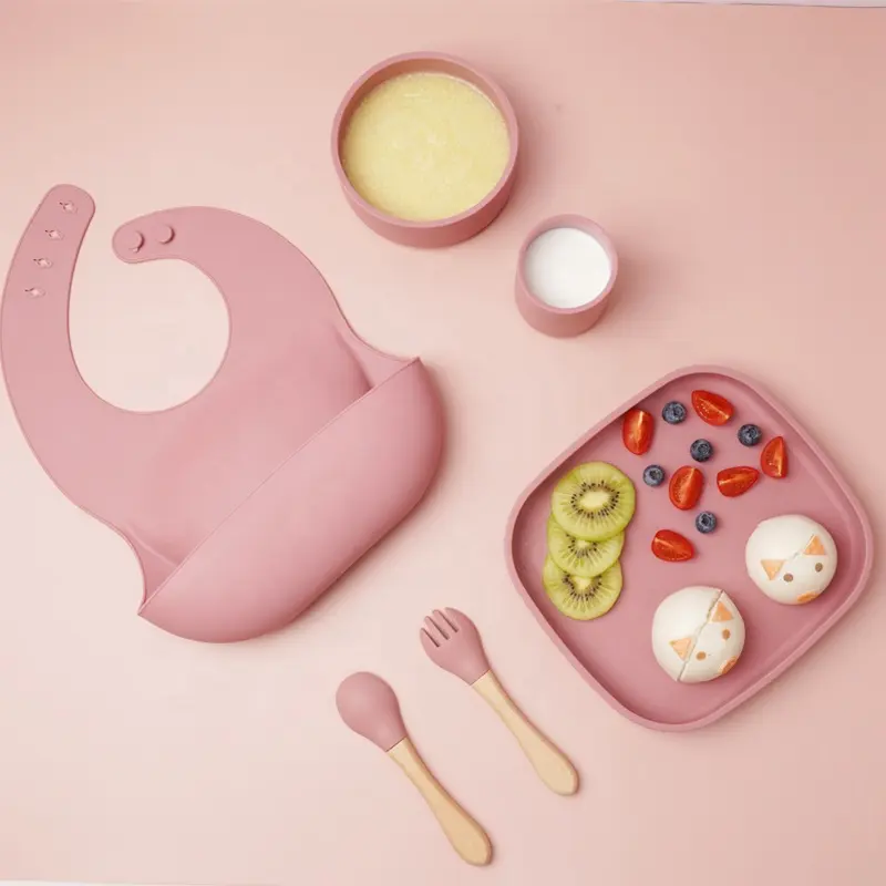 10 buah 7 buah perlengkapan makan bayi LFGB bebas Bpa produk makan anak-anak silikon hisap peralatan makan malam silikon Set makanan bayi