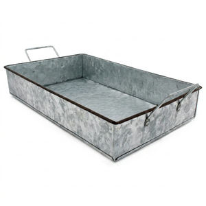 Rustic Galvanized Metal <b>Storage</b> <b>Tray</b> with Side Handles Farmhouse Organizer Decorative Serving Basket - Product Image 1