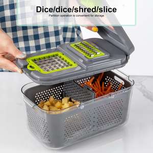 Mandoline multifonction W001 22-en-1 pour légumes, râpe à carottes avec panier de drainage et poignée, vente en gros - Product Image 2