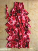 Robe longue femme en dentelle imprimée deux couleurs avec sequins, détails volants et smockés, idéale pour les soirées et les fêtes, grandes tailles S-2XL