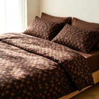 Ensemble complet certifié OEKO-TEX, doux pour la peau, design géométrique vintage moderne couleur chocolat, 100 % coton à fibres longues, 400 fils au pouce carré, imprimé