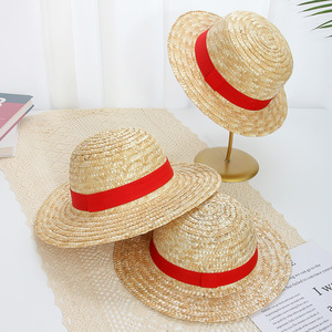 <span class=keywords><strong>Chapeau</strong></span> de <span class=keywords><strong>paille</strong></span> <span class=keywords><strong>Luffy</strong></span> Cosplay Anime avec ruban rouge, large bord, protection UV pour hommes et femmes, idéal pour la plage et les fêtes costumées - Product Image 4