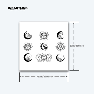 INKARTLINK Pegatina de <span class=keywords><strong>Tatuaje</strong></span> Semipermanente de 15 Días con Diseño Celestial de Sol y <span class=keywords><strong>Luna</strong></span>, Arte Floral de Dedos y Planetas, Arte Corporal Herbal Pequeño al por Mayor - Product Image 4