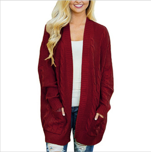 Cardigans ouverts pour femmes chandails à manches longues en tricot épais vêtements d'extérieur MD-LONG amples avec deux poches - Product Image 3