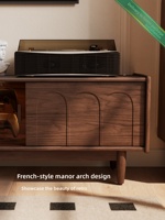 Meuble TV en bois massif de style français moderne et minimaliste, design rétro mi-siècle, unité de rangement pour petites maisons DSG066