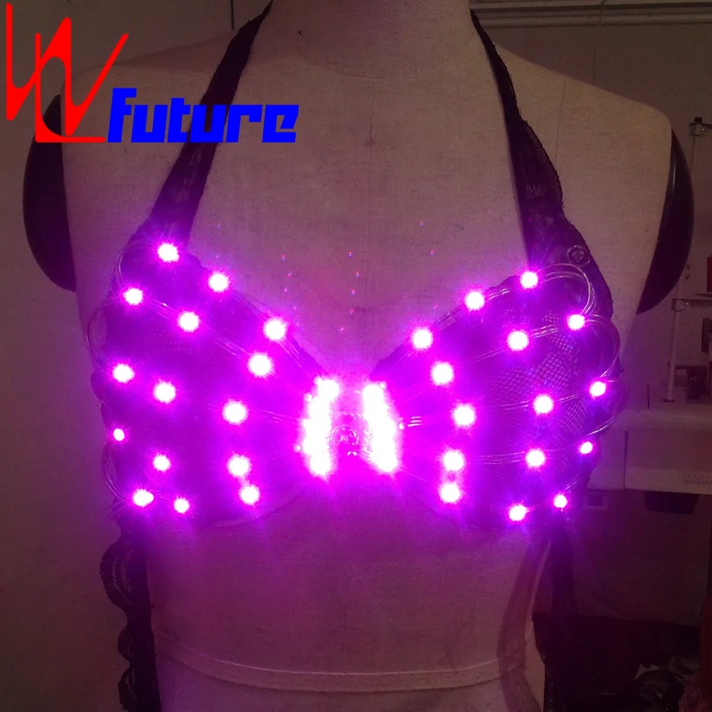 Kostum Dansa Lampu LED Yang Dapat Diprogram Bra Kostum Seksi LED Gaun Seksi Gaun Klub LED Bra LED