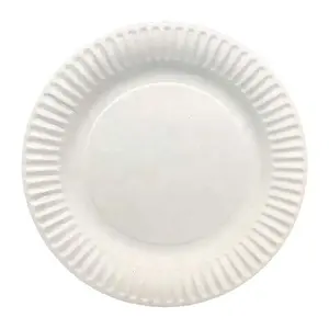 Plato de papel blanco desechable redondo sin revestimiento, bandeja de papel personalizada de 9 pulgadas para fiesta