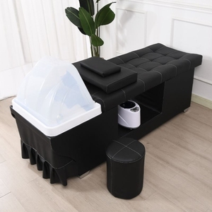 Cama Multifuncional Moderna para Salón de Belleza con Lavacabezas de Hidroterapia, Masaje Capilar, Cuero Sintético y Madera - Product Image 1