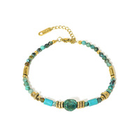 Bracelet en Turquoise Plaqué Or 18K pour Femme, Perles en Acier Inoxydable, Pierre Naturelle, Style Bohème Ethnique, Cadeau Quotidien, Vente en Gros, Personnalisable
