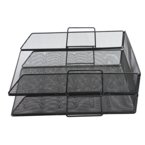 Văn Phòng Cung Cấp Đen Kim Loại Dây Lưới 3 Lớp Có Thể Tháo Rời Khay Tập Tin - Product Image 4