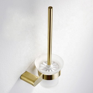 Moderna Spazzola per WC in <span class=keywords><strong>Acciaio</strong></span> Inox Spazzolato Oro con Supporto a Parete per Accessori <span class=keywords><strong>Bagno</strong></span> - Product Image 1