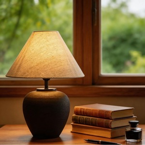 Lámpara de Mesa de Cerámica Estilo Chino Retro, E27 LED con Interruptor, Cuidado de la Vista, para Sala de Estar, Dormitorio, Estudio, Luz Ambiental, Pantalla de Tela - Product Image 1