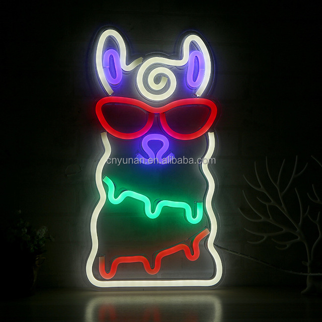 Modern Acrylic Neon Light USB Night Lamp Alpaca Neon Signs for Kids Room Party Bar Photo Booth Wall Decoration