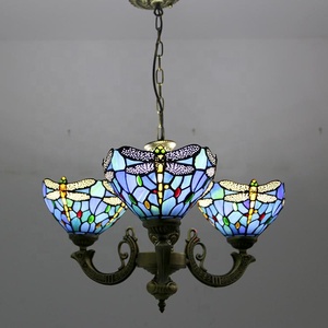 LongHuiJing Tiffany Lustre <span class=keywords><strong>3</strong></span> Lumières Vitrail Lustres Luminaires Style Antique Plafond Lampes Suspendues - Product Image 2