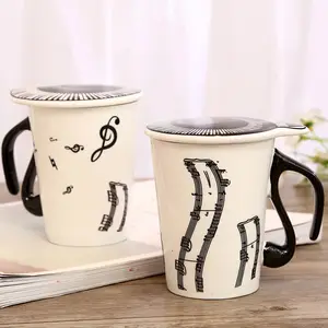 Creative Ceramic Music Notes Mark Water Lovers Keyboard Pair Cup Coffee Mug With Lid