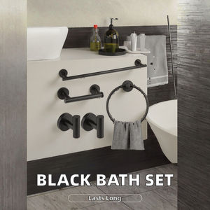 Modern Matte Black 5-Piece <b>Bathroom</b> Wall-Mounted Stainless Steel Hardware <b>Accessory</b> Set Brushed Finish Corrosion Prevention Bath - Product Image 5