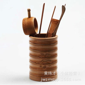Cuillère à thé en bambou carbonisé, filtre à thé, pinces à thé, aiguille à thé, pique à thé – ensemble de cinq pièces ; ensemble de cérémonie du thé de quatre pièces ; six - Product Image 5