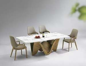 Ensemble table à manger en marbre de style minimaliste <span class=keywords><strong>italien</strong></span> jambe en bois table longue populaire pour villa hôtel conception de chambre modèle simple - Product Image 4