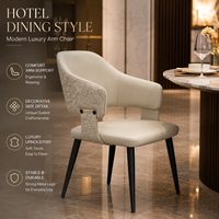 Moderne luxe armstoel met gestikte rugleuning, ergonomisch PU lederen zitting, stevige metalen poten voor hotel, restaurant, thuis en commercieel gebruik.