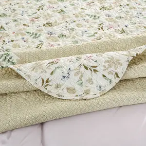 Couvre-lit matelassé en coton, imprimé fleurs et feuilles, bords en Patchwork, 1 pièce