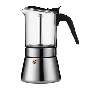 Cafetera Espresso de acero inoxidable con vidrio de borosilicato alto, cafetera Moka Pot