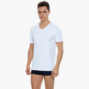 T-shirts de nuit pour hommes à manches courtes en viscose de bambou respirante, col en V, doux et confortables, OEM ODM - Product Image 1