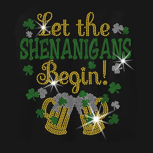 Chopes à bière, laissez les dégâts commencer, strass pour le jour de la Saint-Patrick, logo transférable, strass pour le jour de la Saint-Patrick - Product Image 1