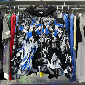 <span class=keywords><strong>Sweat</strong></span>-shirt ample en coton platine à fermeture éclair, style américain, imprimé <span class=keywords><strong>vintage</strong></span>, tendance streetwear, décontracté, avec fourrure de lapin, pour le commerce extérieur - Product Image 6