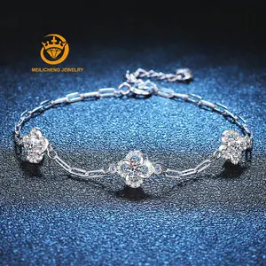 Argent S925 Bracelet De Luxe Trèfle À Quatre Feuilles Moissanite Total 0.6CT Bracelet Femmes Bijoux De Mariage Diamant Cadeau