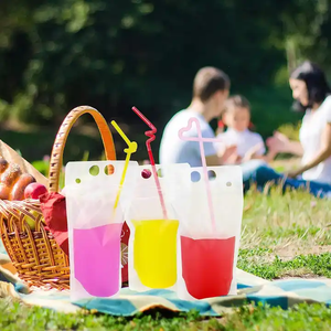 음료 파우치 음료 가방 음료 가방 주스 파우치 성인과 청소년을위한 지퍼 파티가있는 빨대가 달린 PE Boseng - Product Image 4