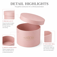 Juego de Cajas Redondas Rosadas de Lujo con Diseño Floral, 3 Piezas, Caja Cilíndrica con Estampado Dorado, Caja de Regalo Rígida de Cartón con Tapa
