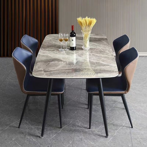 Ensemble de table et de chaises de salle à manger modernes de luxe en bambou et dalle de roche, meubles de restaurant et d'hôtel pour usage domestique - Product Image 4