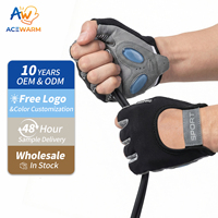 Guantes Deportivos AceWarm Ligeros de Nailon Antideslizantes, Transpirables y Ajustables con Correa para la Muñeca, Unisex, Medios Dedos, para Fisicoculturismo