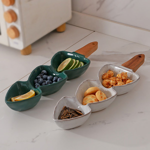 İskandinav Minimalist tasarım yaratıcı bambu kolu porselen kase servis tabağı mikrodalga güvenli ticari kullanım kurutulmuş meyve tabağı - Product Image 3
