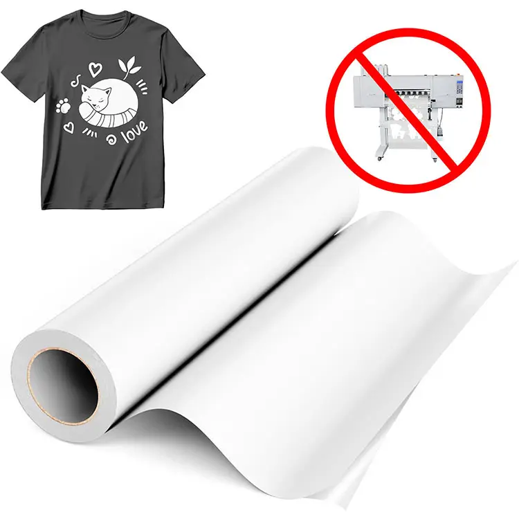 कपड़ों की टी शर्ट फैब्रिक के लिए पीयू पीवीसी सब्लिमेशन व्हाइट डीटीएफ हीट ट्रांसफर विनाइल रोल पर प्रिंट करने योग्य कस्टम आयरन