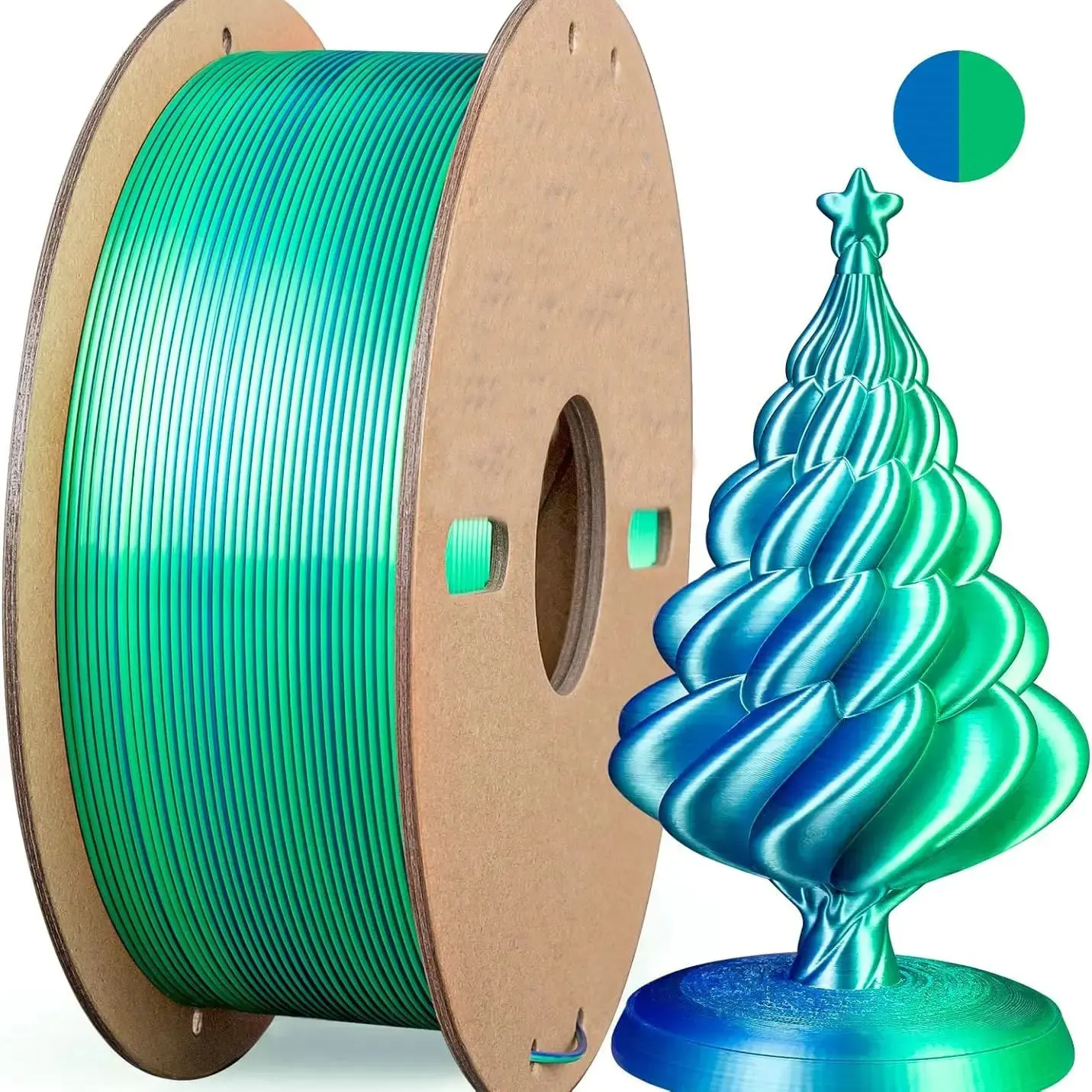 Filamento de impressão 3D multicolorido, filamento de impressão brilhante de seda PLA de 1,75 mm, dupla/tricolor, adequado para a maioria das impressoras 3D FDM